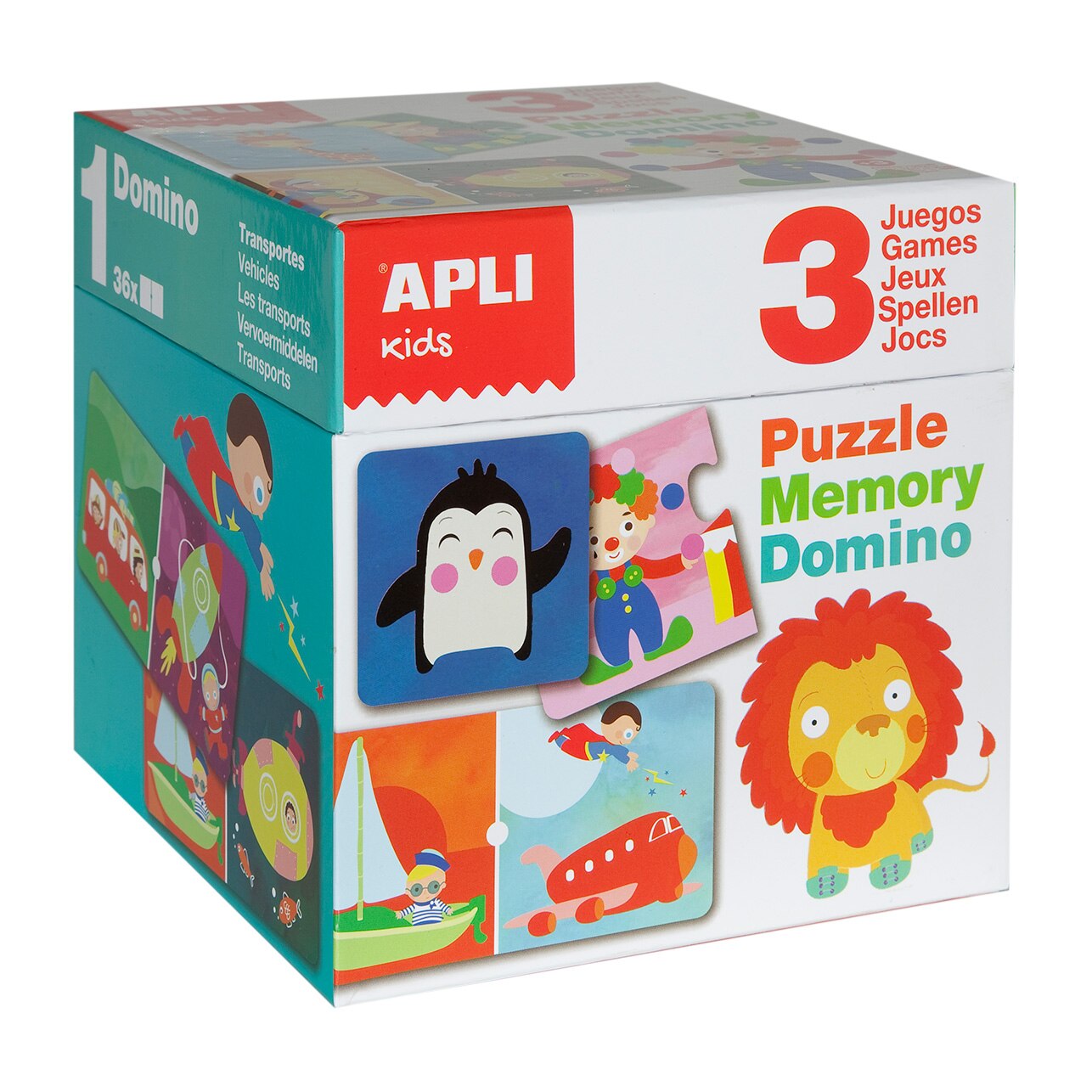 Set de joaca 3 in 1 APLI - Cube puzzle, memory & domino